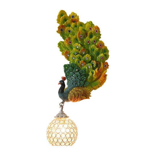Retro Style Peacock Wall Sconce Light with Clear K9 Crystal Shade in White/Blue/Green - Left/Right Hand Option