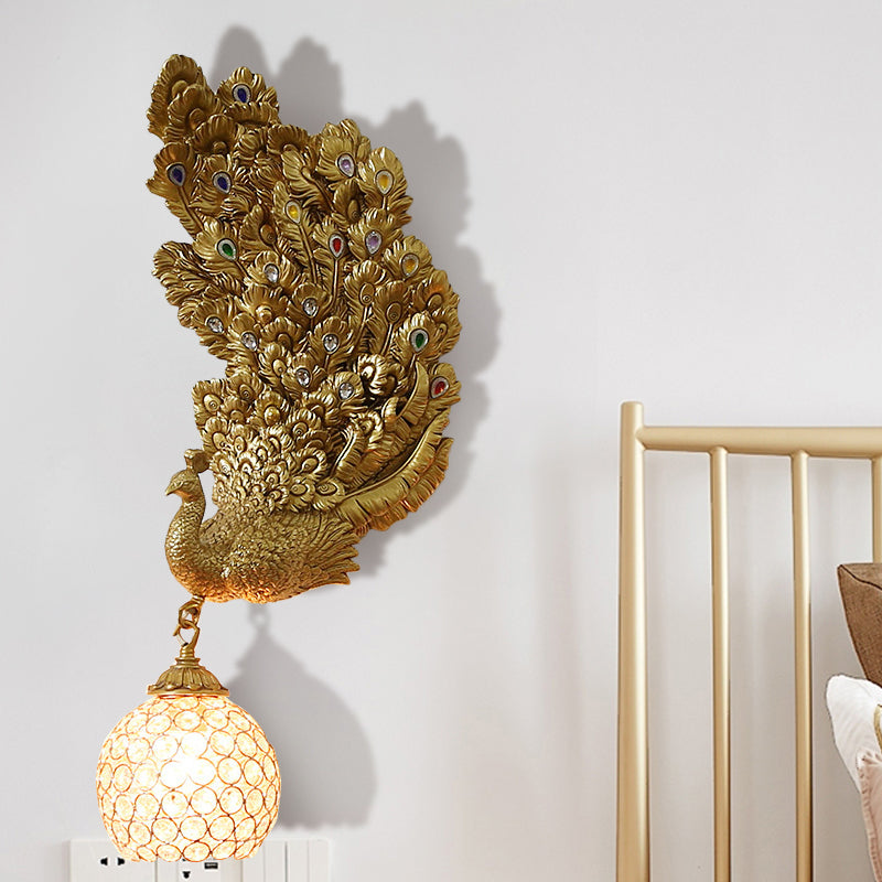 Retro Style Peacock Wall Sconce Light with Clear K9 Crystal Shade in White/Blue/Green - Left/Right Hand Option