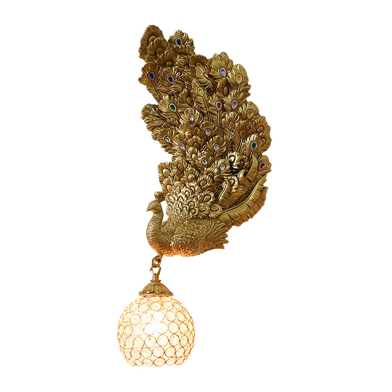 Retro Style Peacock Wall Sconce Light with Clear K9 Crystal Shade in White/Blue/Green - Left/Right Hand Option