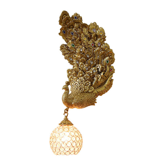 Retro Style Peacock Wall Sconce Light with Clear K9 Crystal Shade in White/Blue/Green - Left/Right Hand Option
