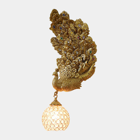 Retro Style Peacock Wall Sconce Light with Clear K9 Crystal Shade in White/Blue/Green - Left/Right Hand Option
