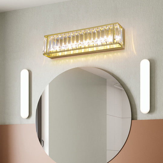 Prismatic Crystal LED Rectangle Vanity Sconce - Minimalist Black/Gold Bathroom Wall Light
