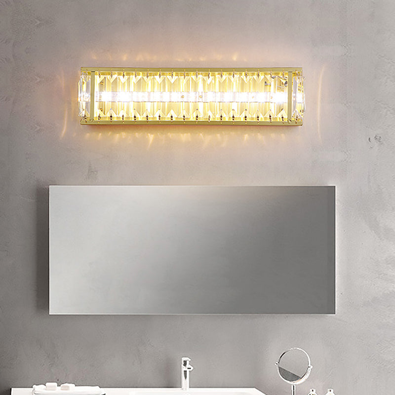 Prismatic Crystal LED Rectangle Vanity Sconce - Minimalist Black/Gold Bathroom Wall Light