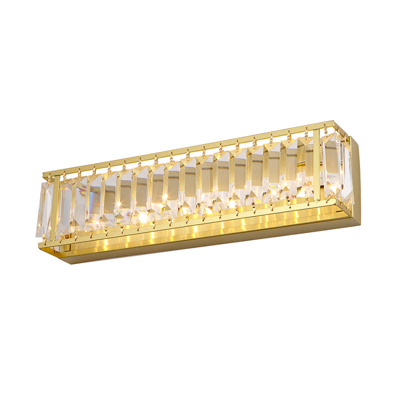 Prismatic Crystal LED Rectangle Vanity Sconce - Minimalist Black/Gold Bathroom Wall Light