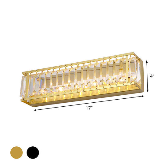 Prismatic Crystal LED Rectangle Vanity Sconce - Minimalist Black/Gold Bathroom Wall Light