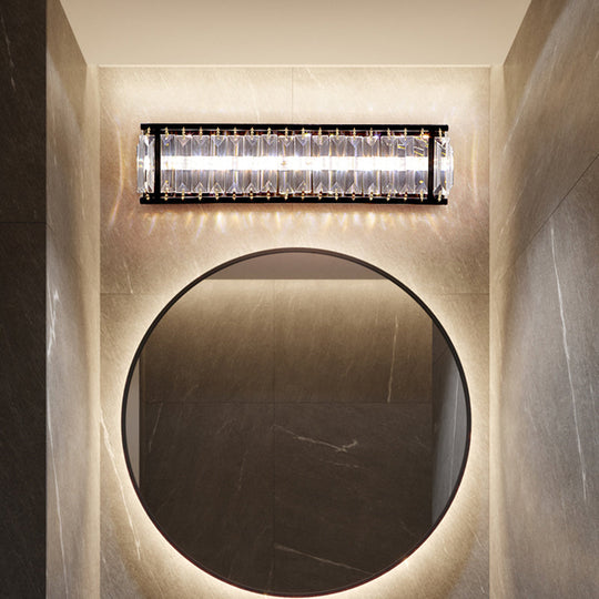 Prismatic Crystal LED Rectangle Vanity Sconce - Minimalist Black/Gold Bathroom Wall Light