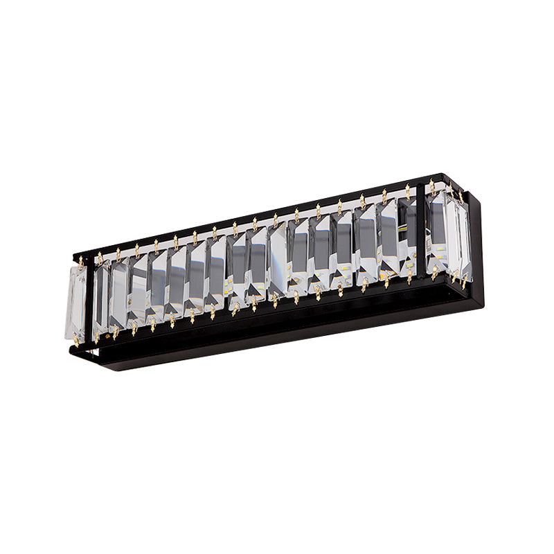 Prismatic Crystal LED Rectangle Vanity Sconce - Minimalist Black/Gold Bathroom Wall Light
