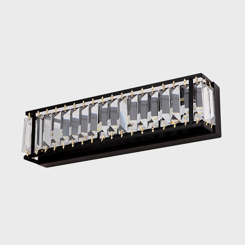 Prismatic Crystal LED Rectangle Vanity Sconce - Minimalist Black/Gold Bathroom Wall Light