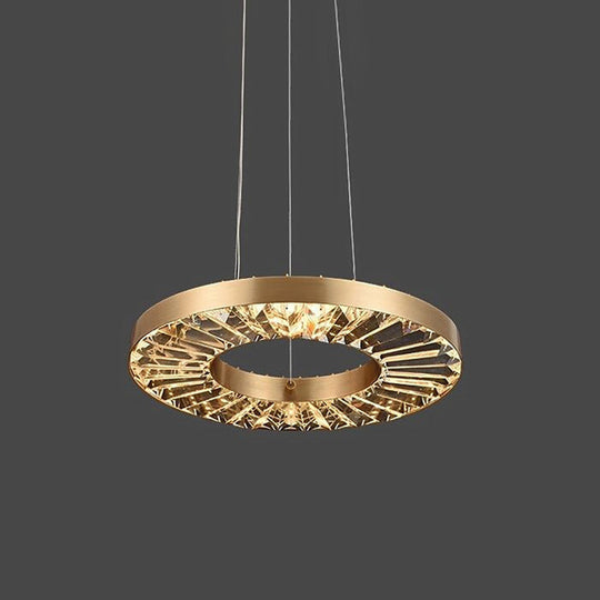 Retro LED Pendant Light Kit with Prismatic Crystal Shade in Warm/Natural Light and Gold Circle Suspension