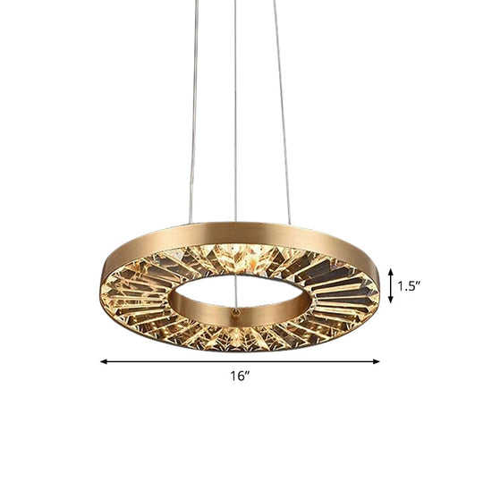 Retro LED Pendant Light Kit with Prismatic Crystal Shade in Warm/Natural Light and Gold Circle Suspension