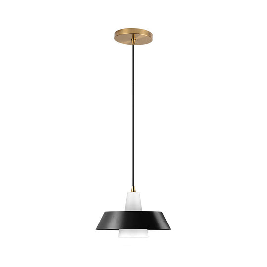 Minimalist Metallic Pendant Lamp: Black/White/Green Capped Hanging Lighting for Bedroom