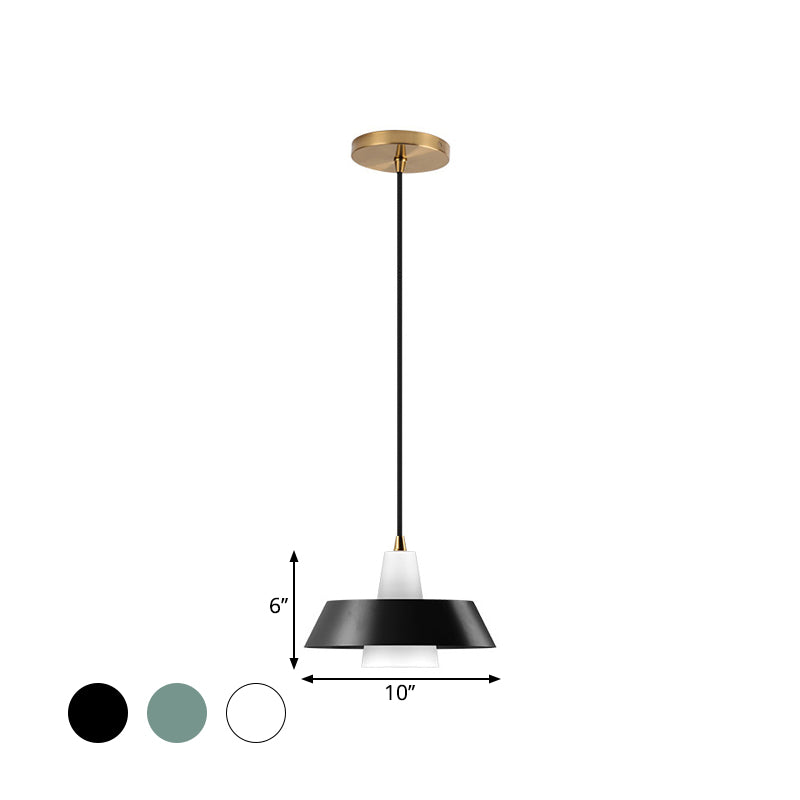Minimalist Metallic Pendant Lamp: Black/White/Green Capped Hanging Lighting for Bedroom