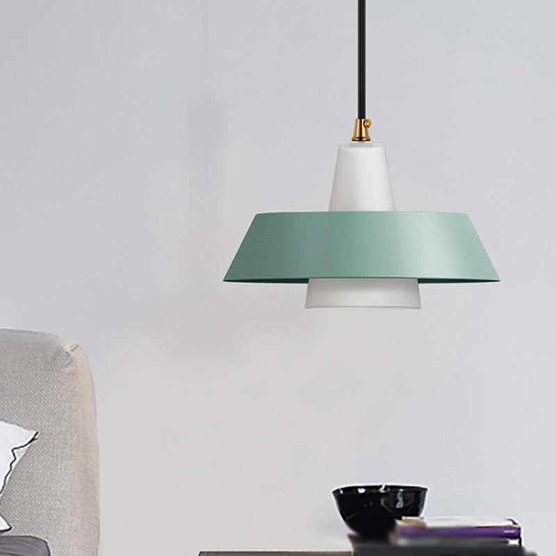 Minimalist Metallic Pendant Lamp: Black/White/Green Capped Hanging Lighting for Bedroom