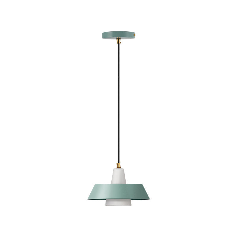 Minimalist Metallic Pendant Lamp: Black/White/Green Capped Hanging Lighting for Bedroom