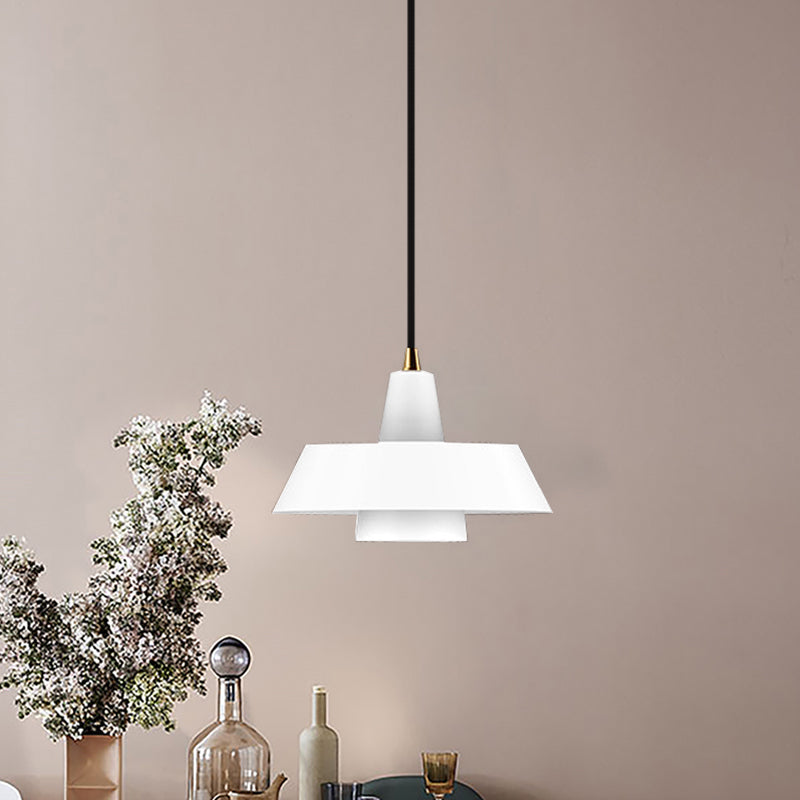 Minimalist Metallic Pendant Lamp: Black/White/Green Capped Hanging Lighting for Bedroom