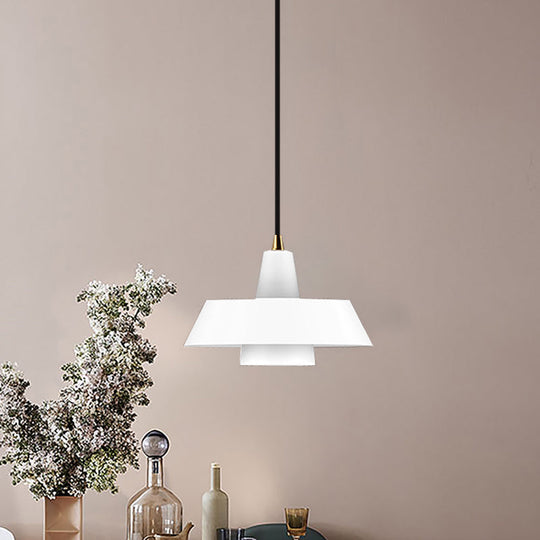 Minimalist Metallic Pendant Lamp: Black/White/Green Capped Hanging Lighting for Bedroom
