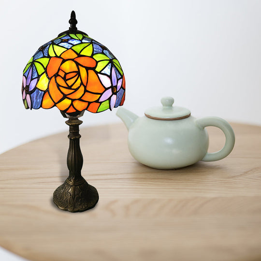 1-Light Sunflower Stained Glass Table Lamp - Lodge Tiffany Style Decorative Lighting in Orange-Purple/Orange-Green/Orange-Blue