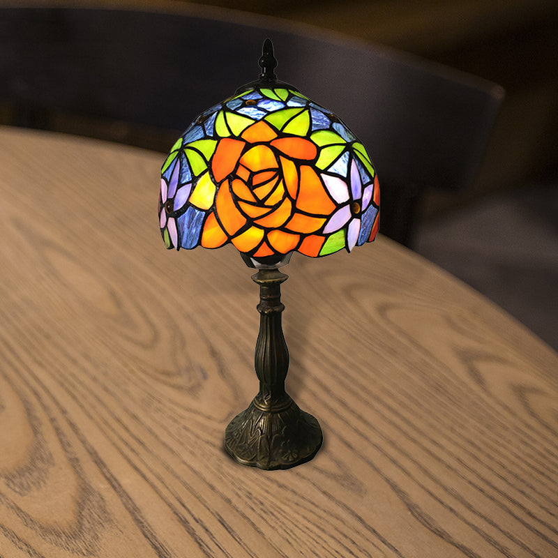1-Light Sunflower Stained Glass Table Lamp - Lodge Tiffany Style Decorative Lighting in Orange-Purple/Orange-Green/Orange-Blue