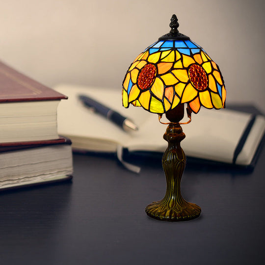 1-Light Sunflower Stained Glass Table Lamp - Lodge Tiffany Style Decorative Lighting in Orange-Purple/Orange-Green/Orange-Blue