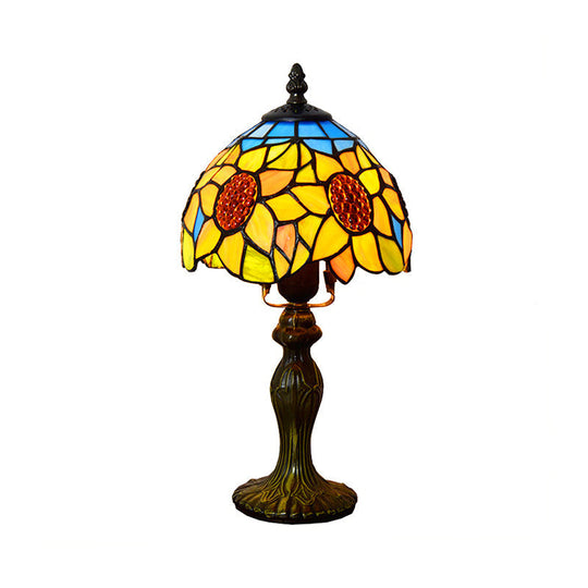 1-Light Sunflower Stained Glass Table Lamp - Lodge Tiffany Style Decorative Lighting in Orange-Purple/Orange-Green/Orange-Blue