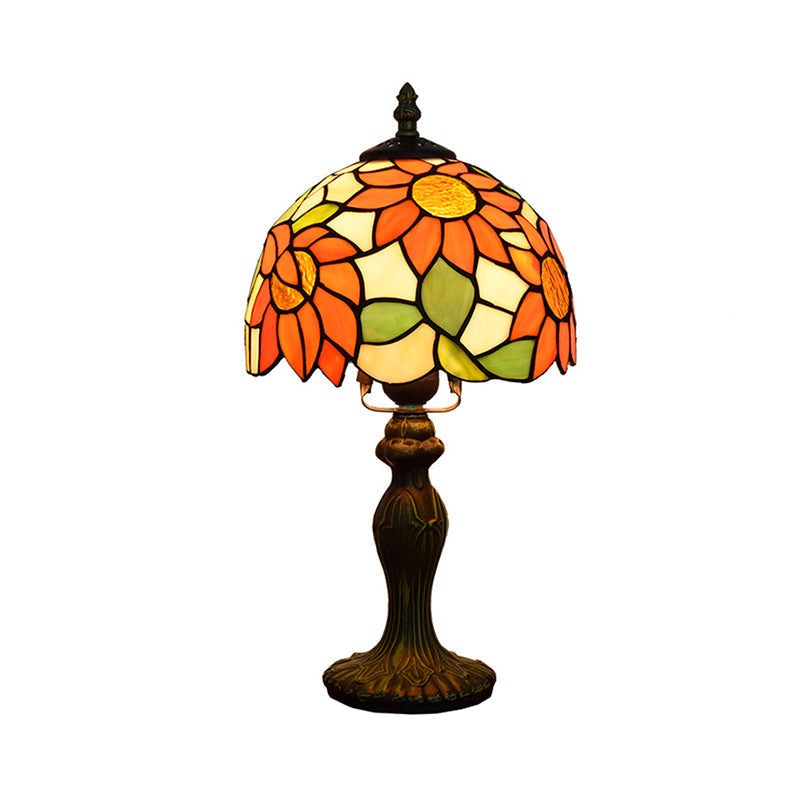 1-Light Sunflower Stained Glass Table Lamp - Lodge Tiffany Style Decorative Lighting in Orange-Purple/Orange-Green/Orange-Blue