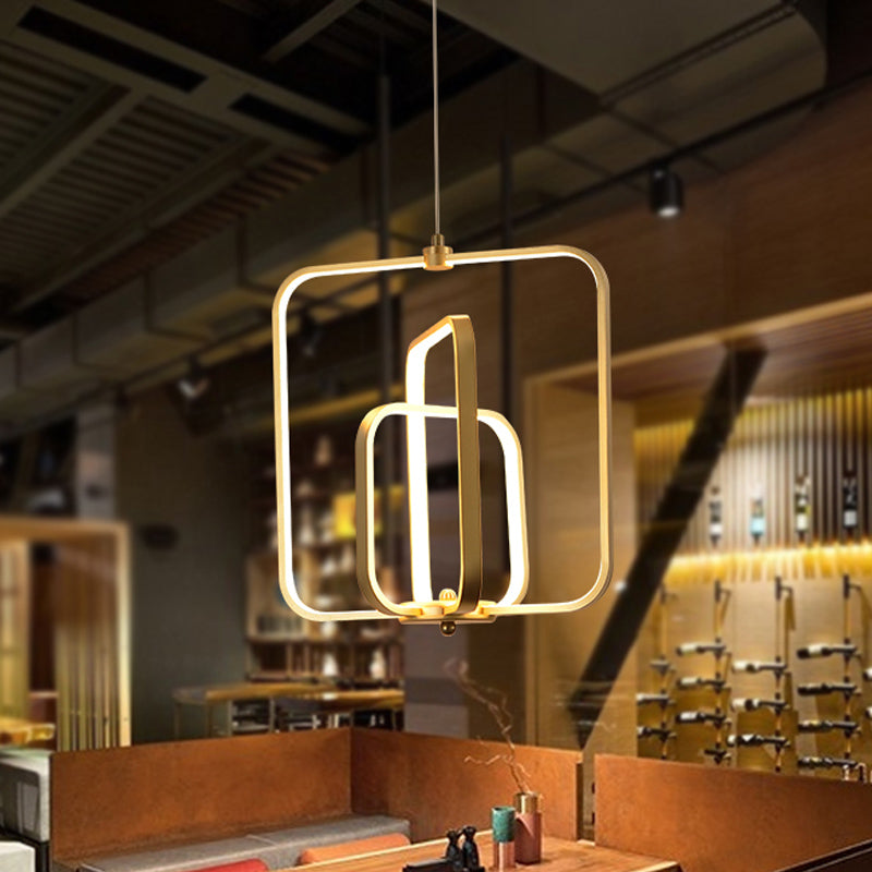 Modern Black/Gold LED Chandelier Pendant for Living Room: 3-Square Acrylic Ceiling Light