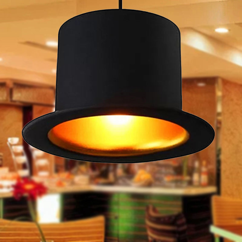 Modern Black Metal Pendant Light for Dining Room - Hat Ceiling Hanging Light, 6.5"/7" Wide