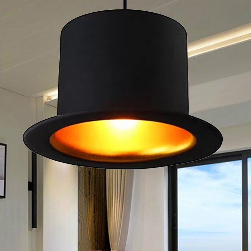 Modern Black Metal Pendant Light for Dining Room - Hat Ceiling Hanging Light, 6.5"/7" Wide