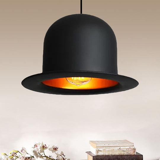 Modern Black Metal Pendant Light for Dining Room - Hat Ceiling Hanging Light, 6.5"/7" Wide