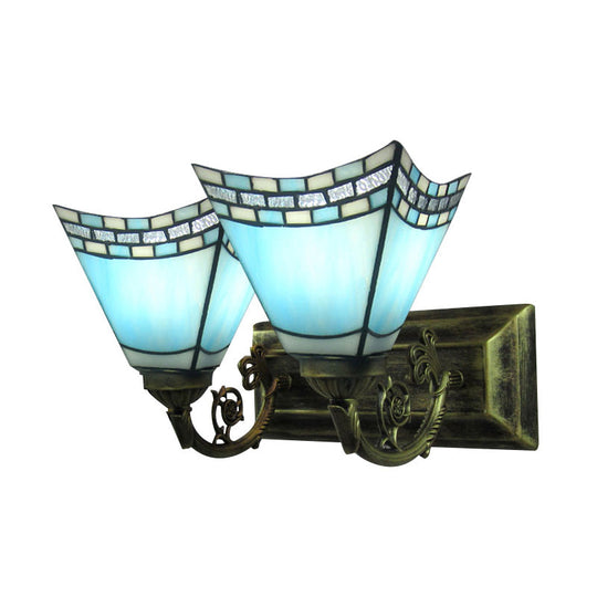 Nautical Stained Glass Vanity Light - 2 Lights - Light/Dark Blue - Bathroom Wall Lighting