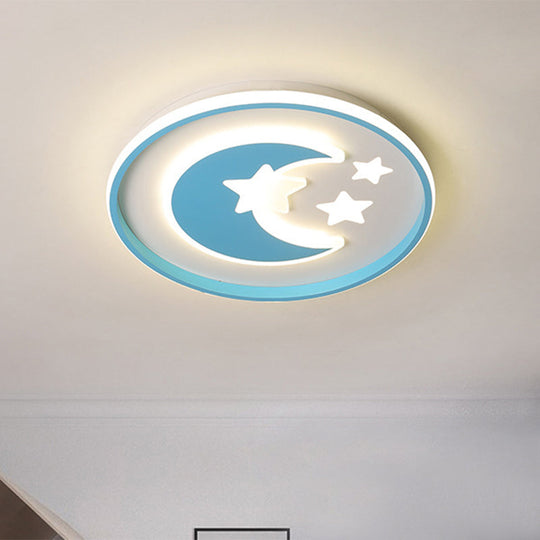 Kids Room LED Flushmount Lighting: Cartoon Moon and Star Acrylic Ceiling Light in Pink/Blue