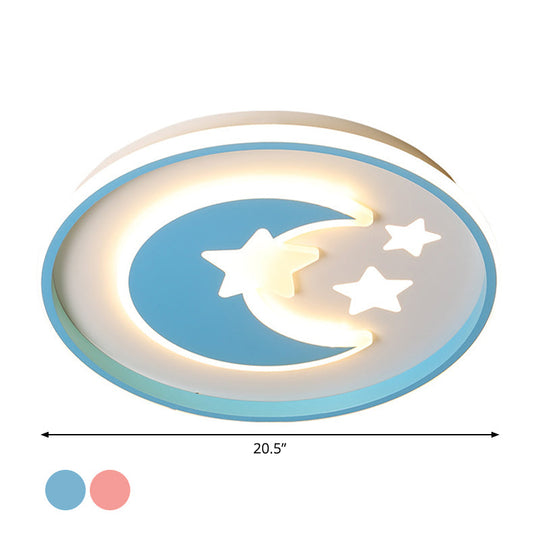 Kids Room LED Flushmount Lighting: Cartoon Moon and Star Acrylic Ceiling Light in Pink/Blue