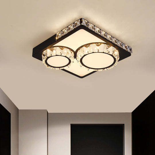 LED Crystal Block Ceiling Light in Black - Simple Flush Mount Design