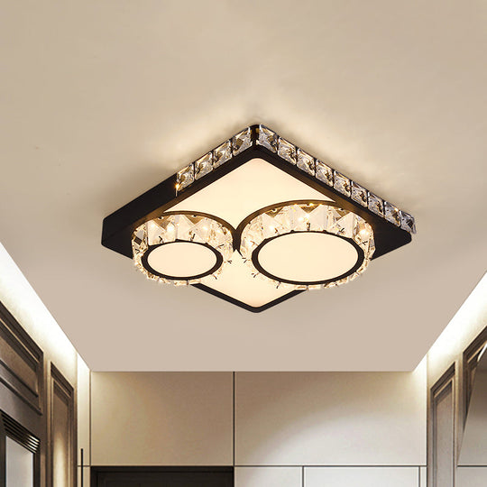 LED Crystal Block Ceiling Light in Black - Simple Flush Mount Design