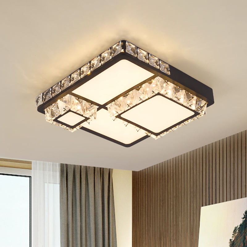 LED Crystal Block Ceiling Light in Black - Simple Flush Mount Design