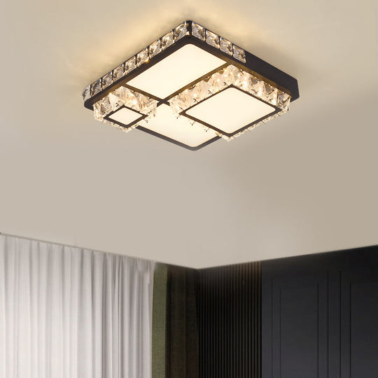 LED Crystal Block Ceiling Light in Black - Simple Flush Mount Design