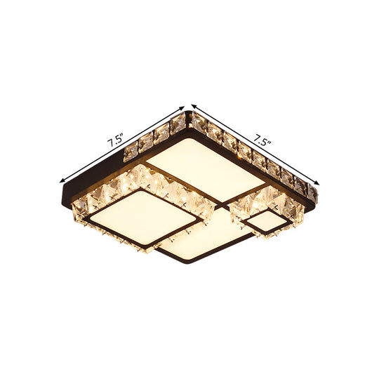 LED Crystal Block Ceiling Light in Black - Simple Flush Mount Design