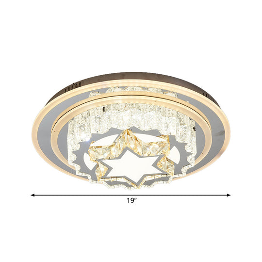 Modern Chrome LED Crystal Flush Mount Ceiling Fixture for Bedroom, featuring Hand-Cut Flower/Star Design