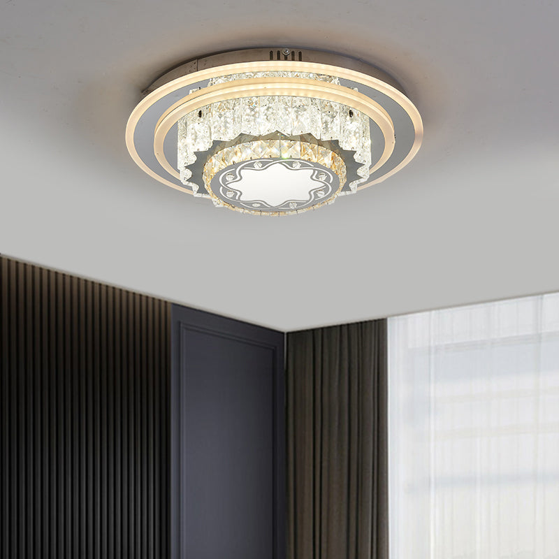 Modern Chrome LED Crystal Flush Mount Ceiling Fixture for Bedroom, featuring Hand-Cut Flower/Star Design