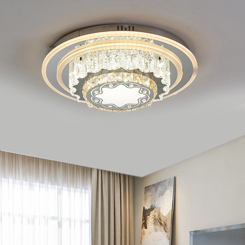 Modern Chrome LED Crystal Flush Mount Ceiling Fixture for Bedroom, featuring Hand-Cut Flower/Star Design