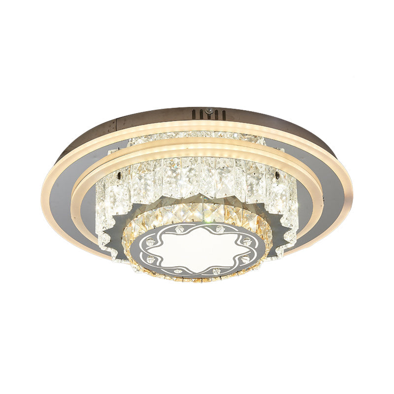 Modern Chrome LED Crystal Flush Mount Ceiling Fixture for Bedroom, featuring Hand-Cut Flower/Star Design