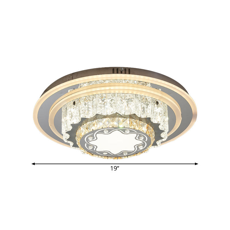 Modern Chrome LED Crystal Flush Mount Ceiling Fixture for Bedroom, featuring Hand-Cut Flower/Star Design
