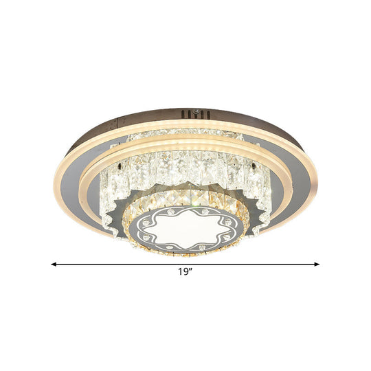 Modern Chrome LED Crystal Flush Mount Ceiling Fixture for Bedroom, featuring Hand-Cut Flower/Star Design