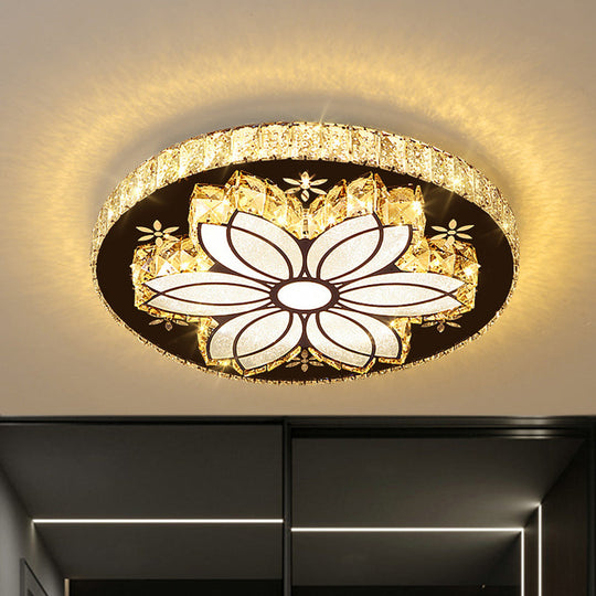 Modern Cut Crystal Bloom LED Flushmount Ceiling Light Fixture - Chrome Finish