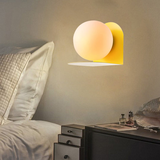 Nordic Style White Globe Wall Light with Frosted Glass for Study Room & Child Bedroom