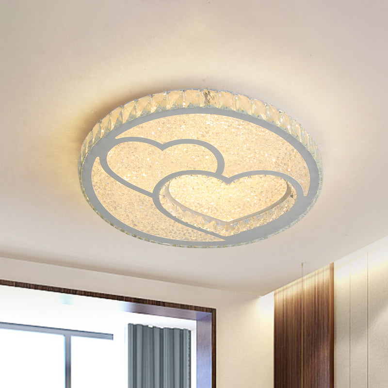Stainless Steel LED Bedroom Flush Mount Lamp with Crystal Heart Shade in Warm and White Light