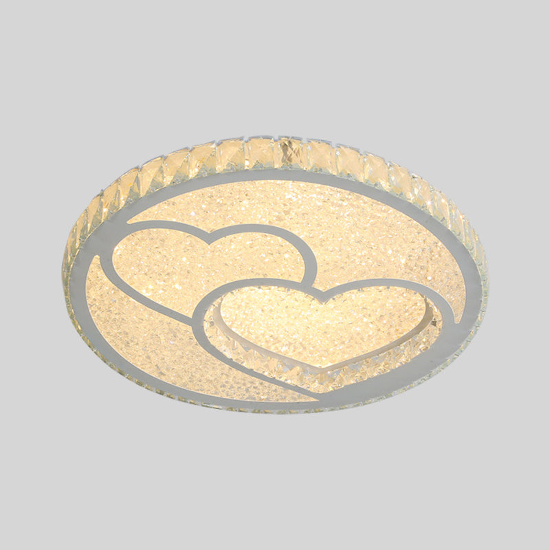 Stainless Steel LED Bedroom Flush Mount Lamp with Crystal Heart Shade in Warm and White Light
