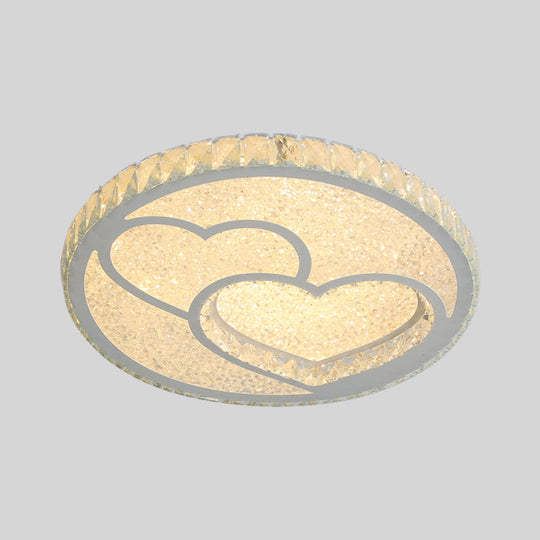 Stainless Steel LED Bedroom Flush Mount Lamp with Crystal Heart Shade in Warm and White Light