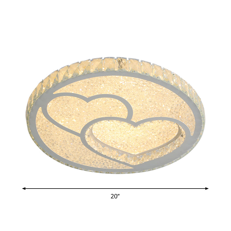 Stainless Steel LED Bedroom Flush Mount Lamp with Crystal Heart Shade in Warm and White Light