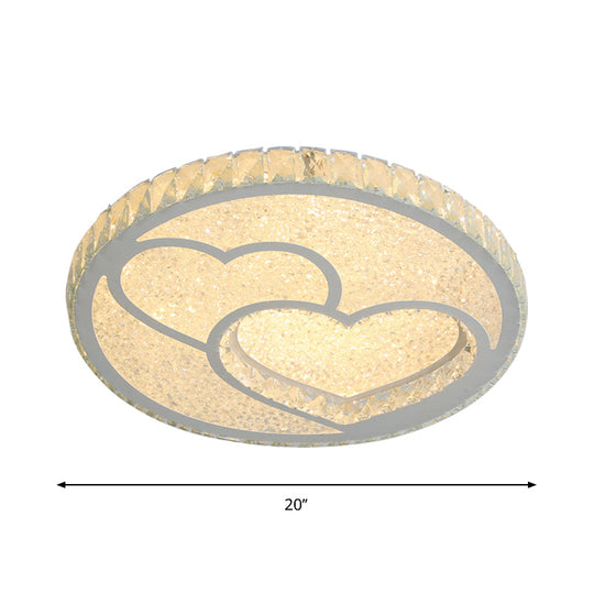 Stainless Steel LED Bedroom Flush Mount Lamp with Crystal Heart Shade in Warm and White Light